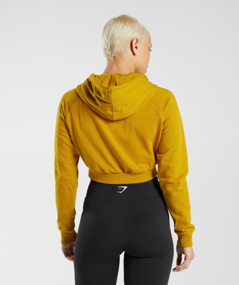 Bluzy Z Kapturem Gymshark Treningowe Cropped Damskie Żółte | PL 305IEM